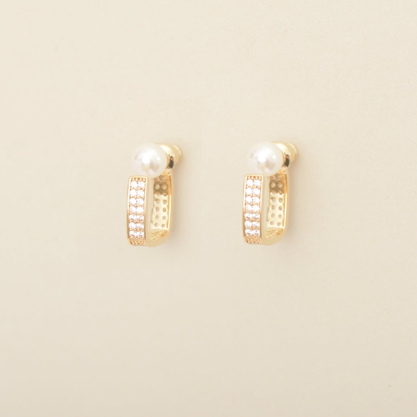 Square Sliver / Gold Plated Pearl Earrings