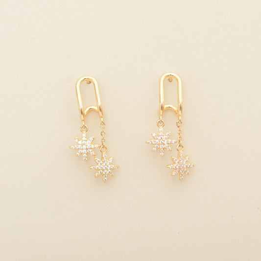 Gold Dangling Crystal Stars Earrings