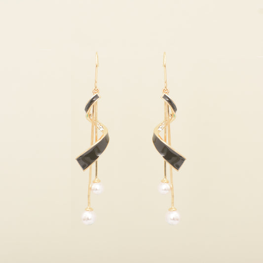 Gold & Black / Gold & White Dangling Pearl Earrings Elegant Simple