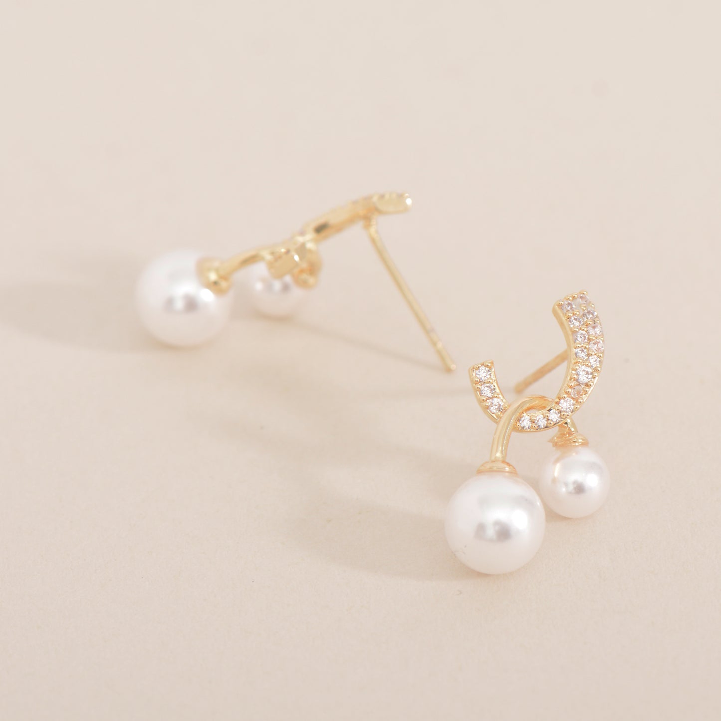 Gold Plated Pearl Crystal Earrings