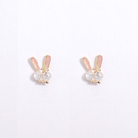 Cute Adorable Rabbit Crystal Gold Plated Earrings Kids