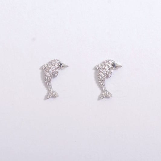 Cute Dolphin Crystal Sliver Earrings Kids