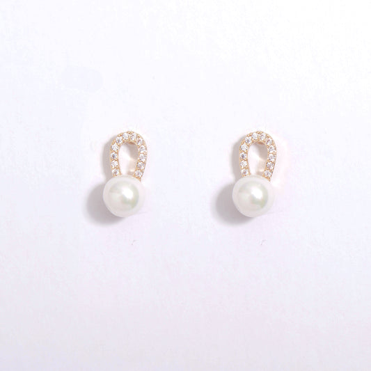 Simple Classic Gold Plated Crystal Pearl Earrings