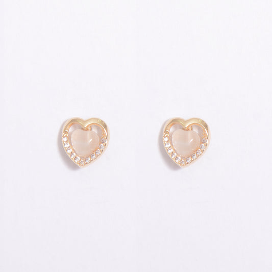 Heart Shape Rose Quartz Gold Plated Crystal Earrings