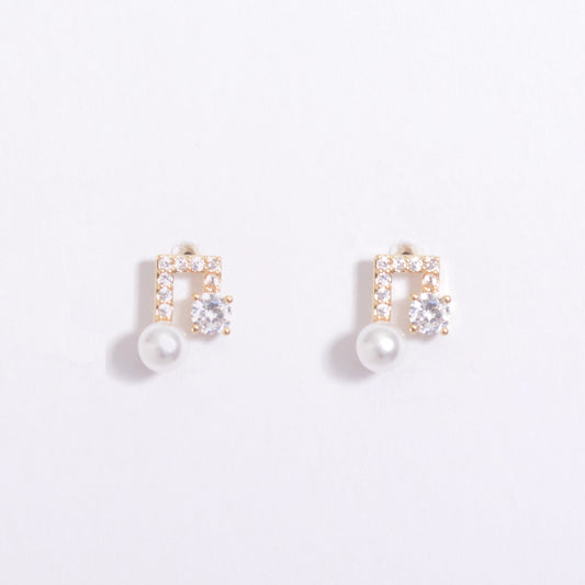 Music Note Gold Plated Pearl Earrings