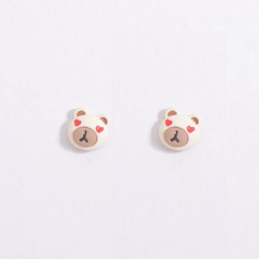 Cute Brown / White Heart Eyes Bear Stud Earrings Kids