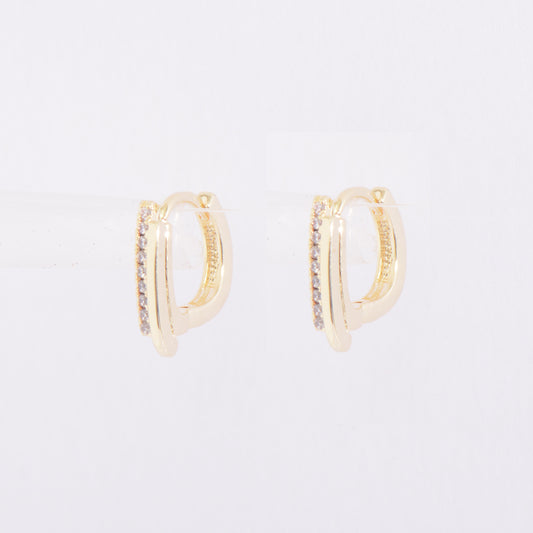 Rounded Square Gold Plated Crystal Earrings
