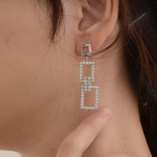 Sliver Drop Crystal Embedded Dangling Earrings