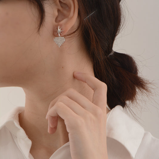 Sliver Drop Crystal Embedded Heart Star Elegant Dangling Earrings