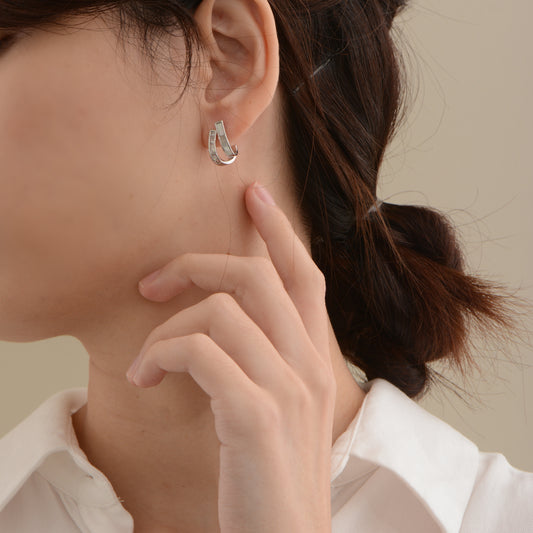 Sliver Crystal Embedded Simple Earrings