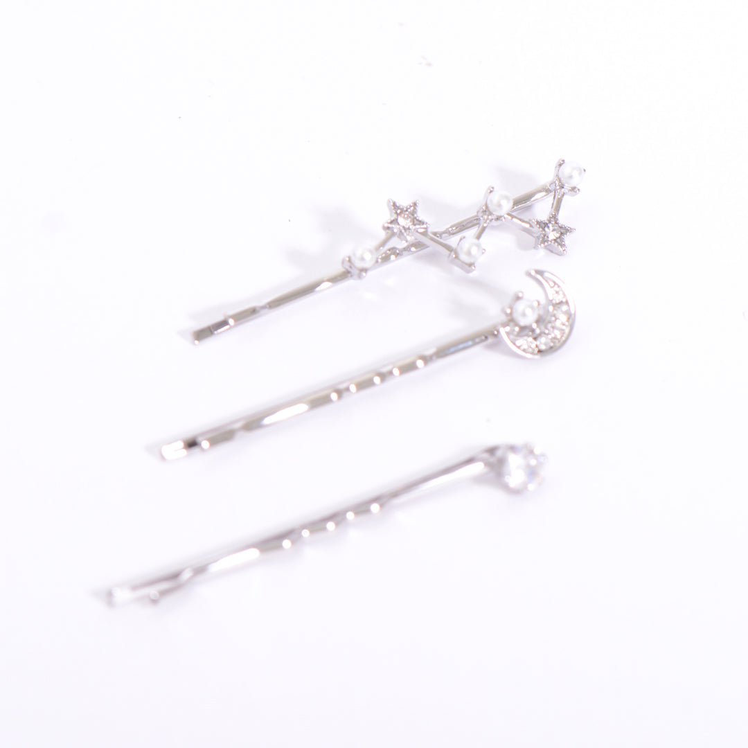 Gold Plated / Sliver Crystal Galaxy Star Moon Hair Pins Pack of 3