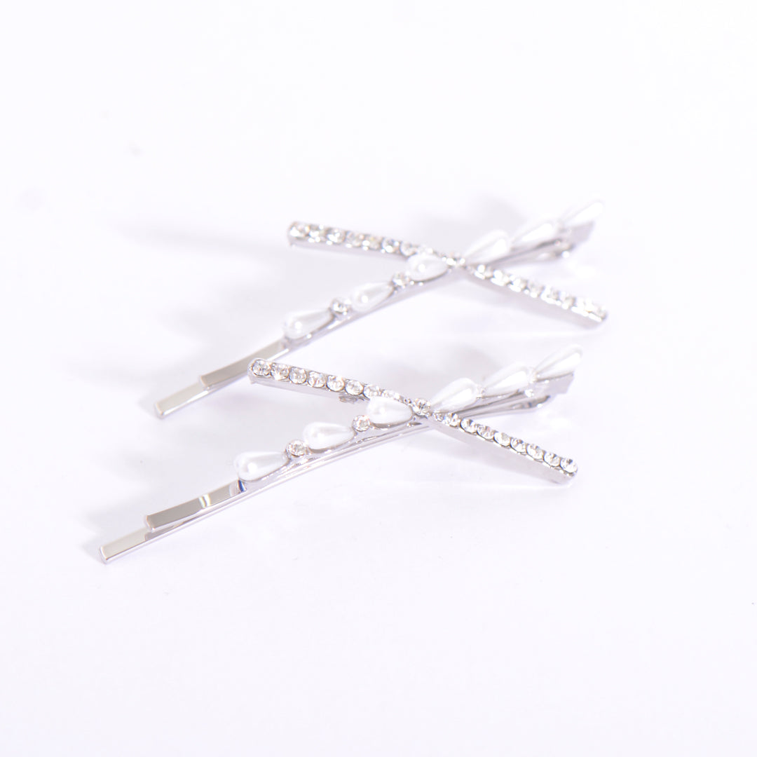 Gold Plated / Sliver Crystal Cross Hair Pins Pack of 2