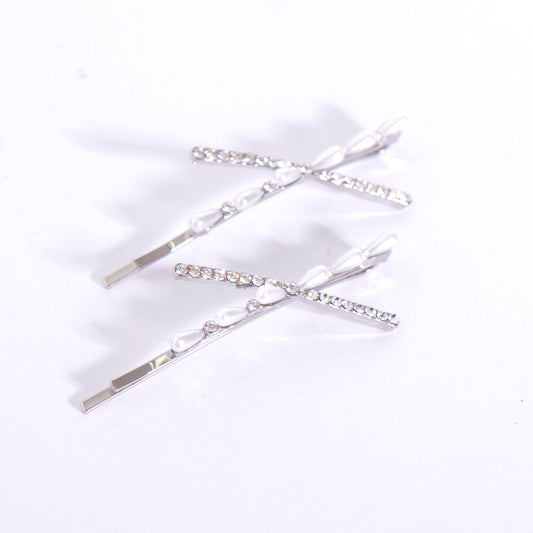Gold Plated / Sliver Crystal Cross Hair Pins Pack of 2