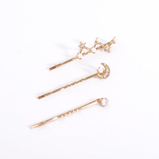 Gold Plated / Sliver Crystal Galaxy Star Moon Hair Pins Pack of 3