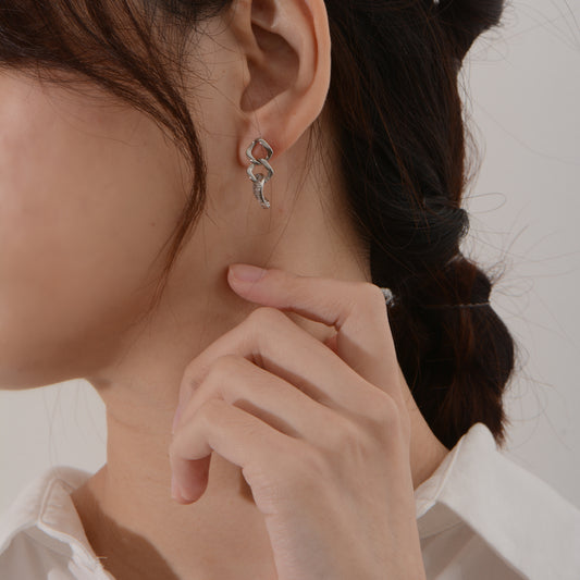 Sliver Drop Crystal Embedded Elegant Dangling Earrings