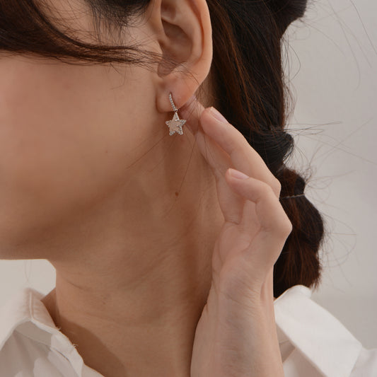 Sliver Drop Crystal Embedded Star Quartz Dangling Earrings