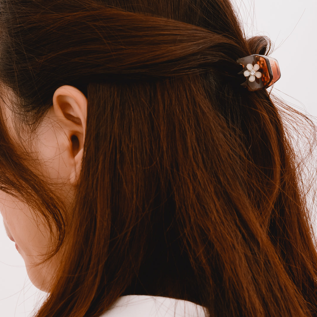 Mini Brown Coffee Small Floral Flower Claw Clip Headdress