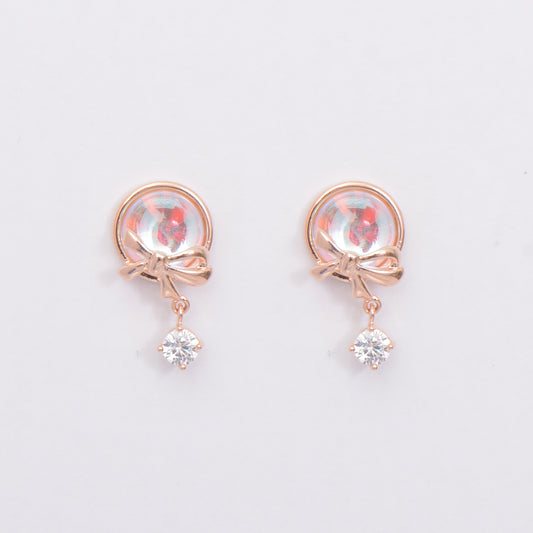 Rose Gold Plated / Sliver Blue Crystal Drop Holographic Reflective Earrings