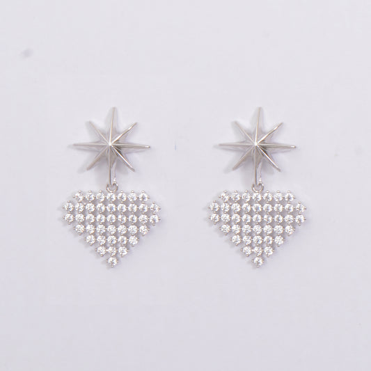 Sliver Drop Crystal Embedded Heart Star Elegant Dangling Earrings
