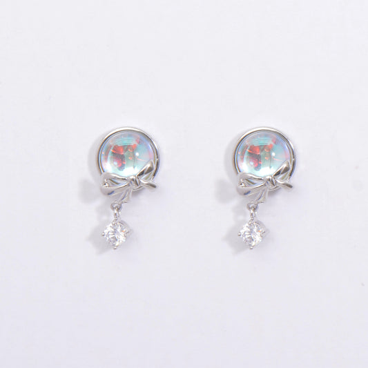 Rose Gold Plated / Sliver Blue Crystal Drop Holographic Reflective Earrings