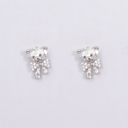 Sliver Bear Cute Crystal Embedded Earrings