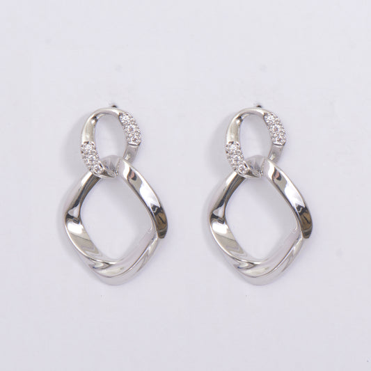 Sliver Drop Crystal Embedded Elegant Dangling Earrings
