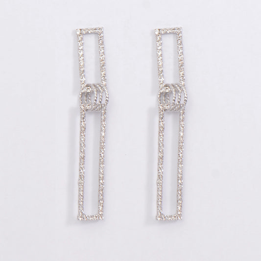 Sliver Drop Crystal Embedded Dangling Earrings