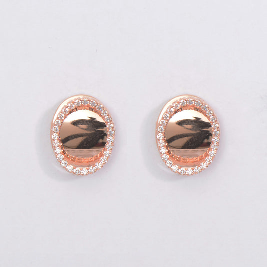 Rose Gold Plated Crystal Embedded Simple Earrings
