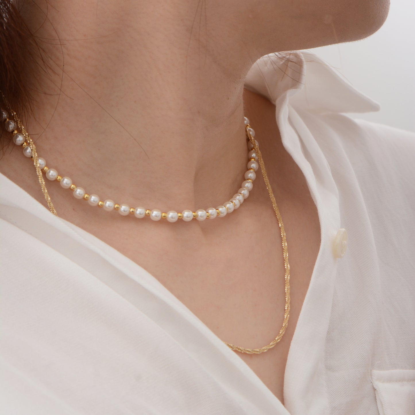 Gold Plated Double Layer Pearl Necklace
