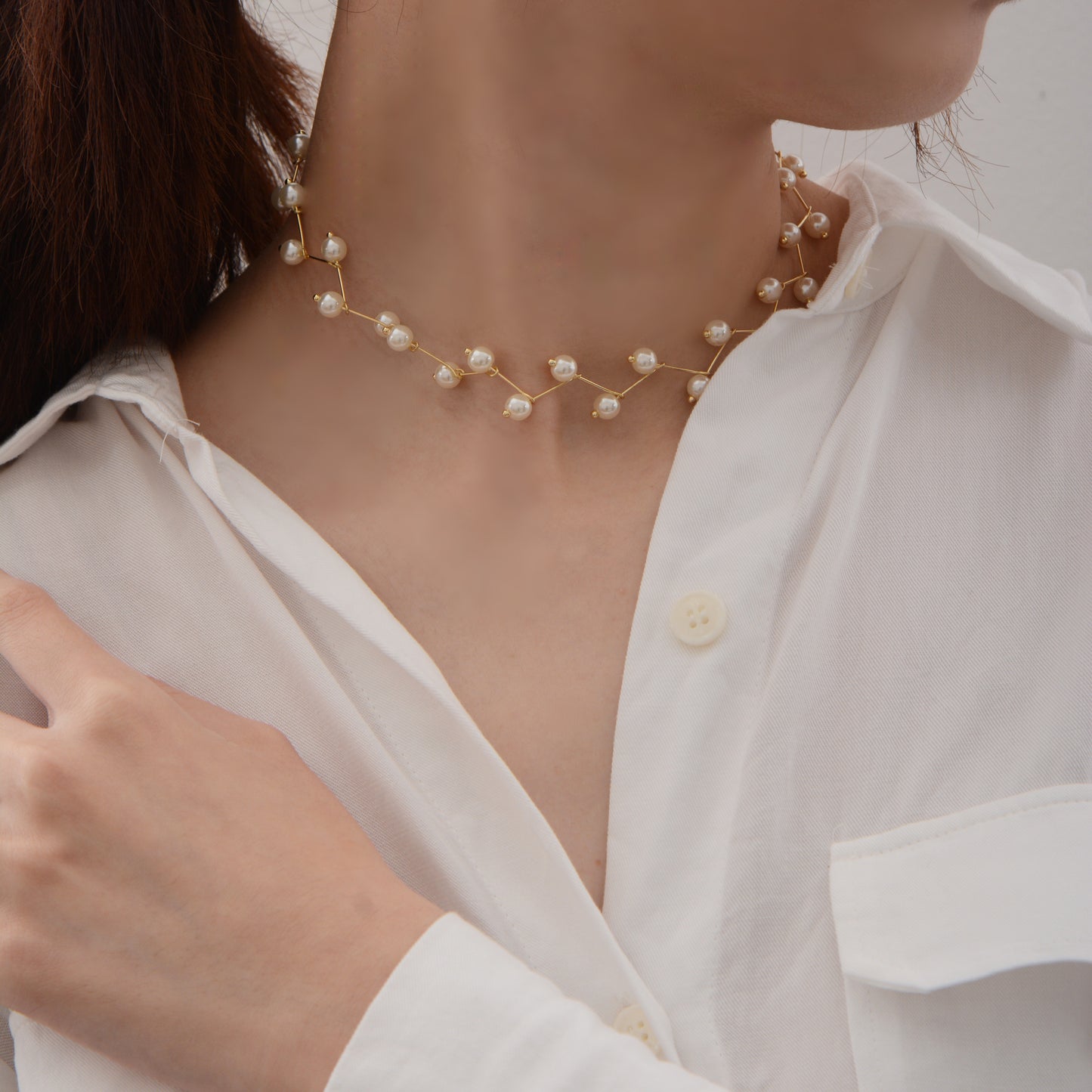 Gold Plated Pearl Necklace Choker