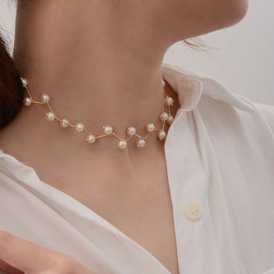Classic Gold Plated Pearl Necklace