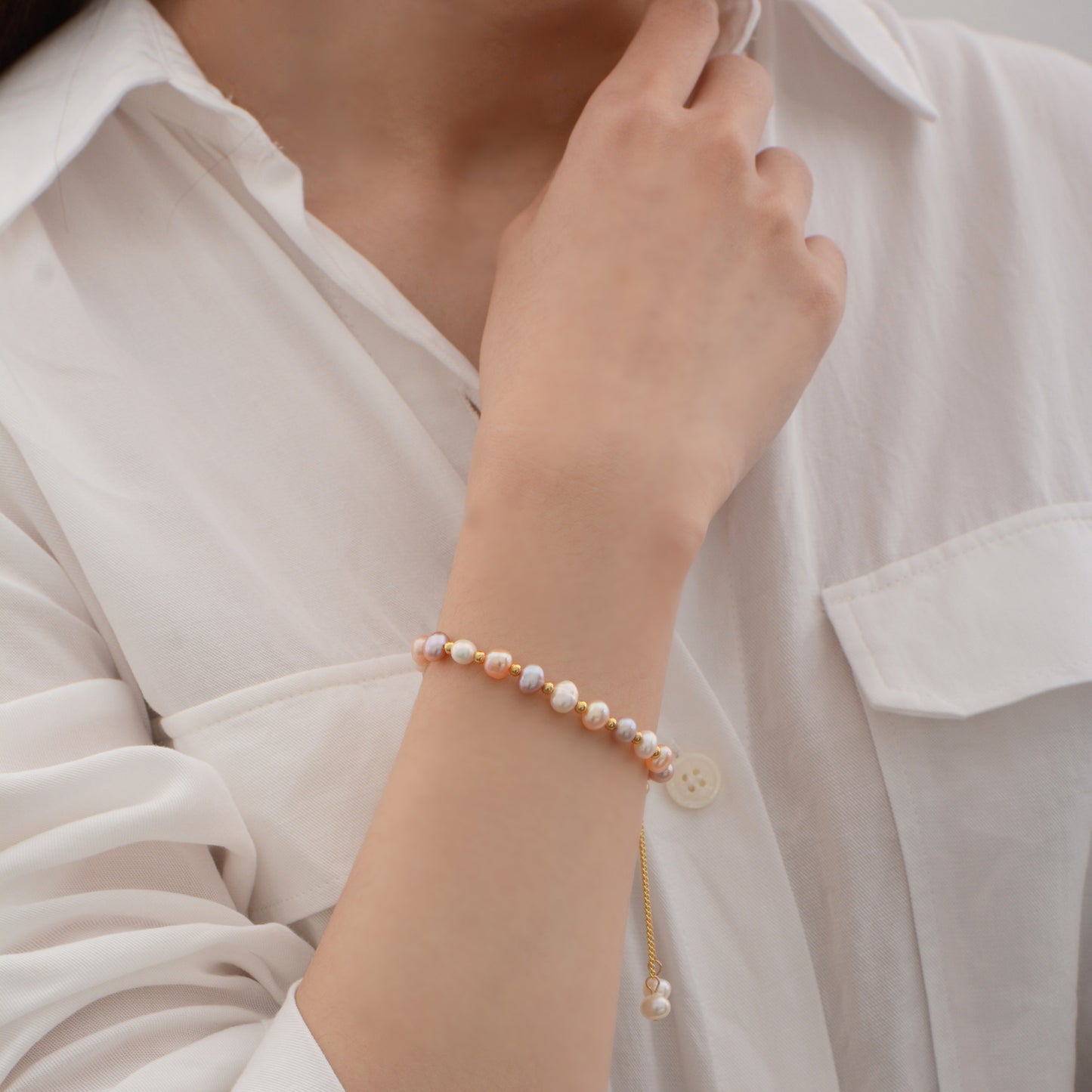 Gold Plated Pink White Lavender Pearl Bracelet