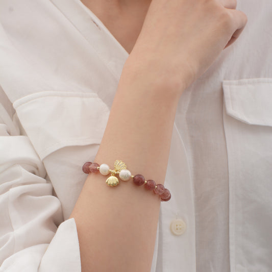 Gold Plated Pearl Sea Shell Red Brown Beads Bracelet