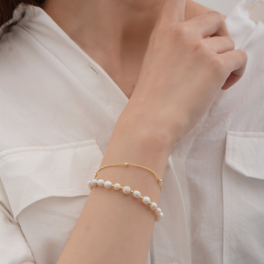 Gold Plated Pearl Chain Double Layer Bracelet