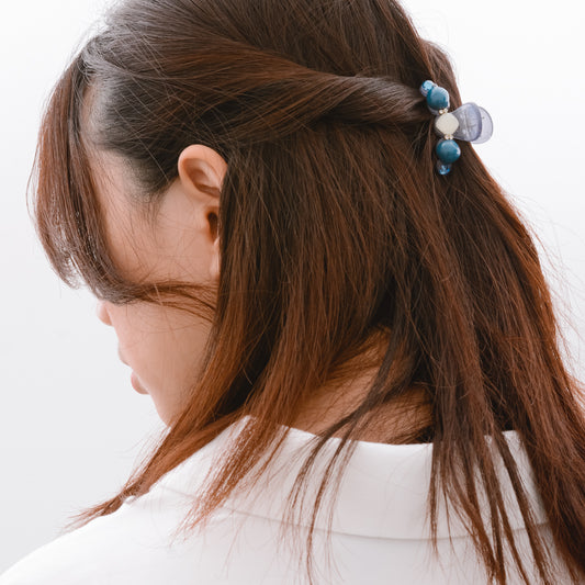 Clear Blue Floral Flower Hair Clip Claw
