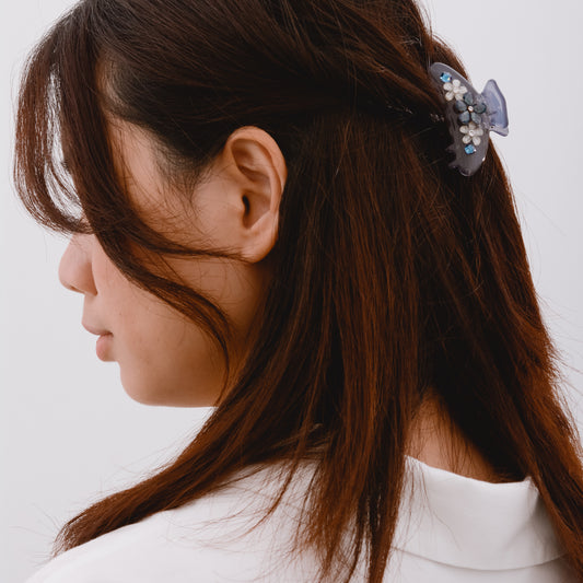 Clear Blue Floral Flower Hair Clip Claw