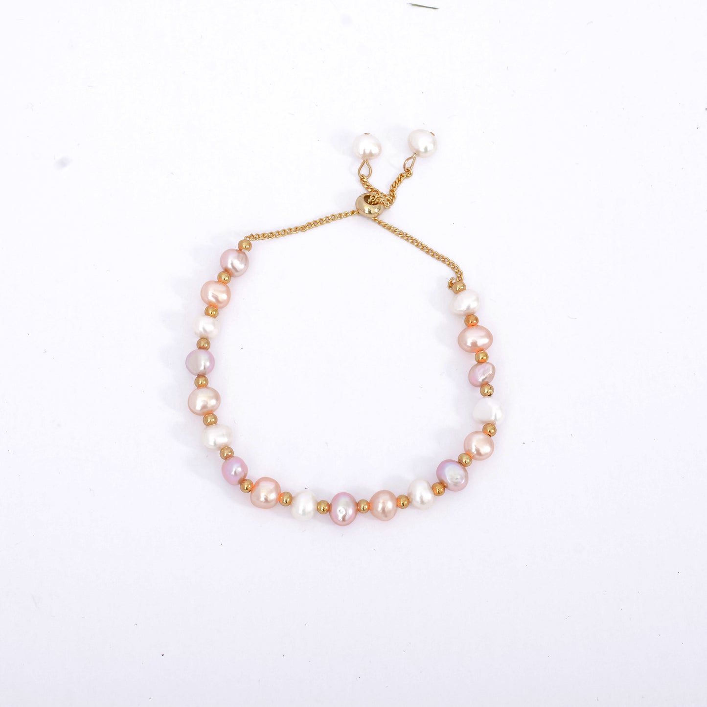 Gold Plated Pink White Lavender Pearl Bracelet