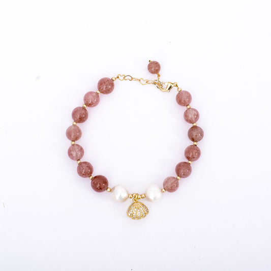 Gold Plated Pearl Sea Shell Red Brown Beads Bracelet