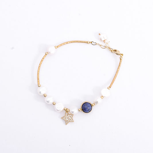 Gold Plated Star Pearl Lapis Lazuli Bracelets
