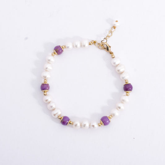 Gold Plated Pearl Purple Gemstone Bracelet