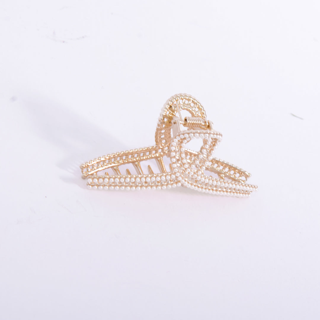Gold Plated Pearl Crystal Embedded Hair Claw Clip