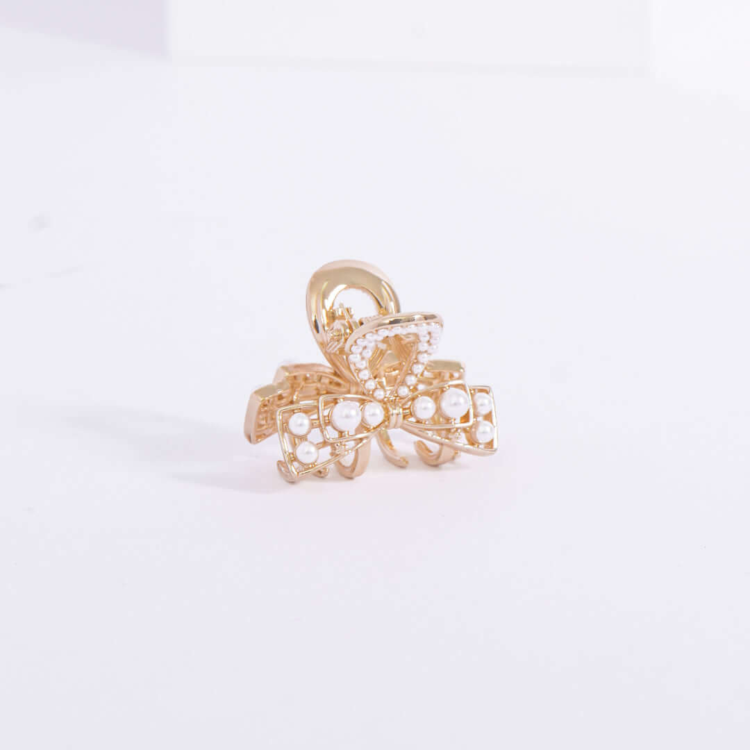 9 Variation Small Gold Plated Pearl Crystal Embedded Hair Claw Clip