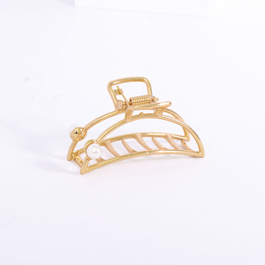 Gold Plated Gloss Pearl Hair Claw Clip