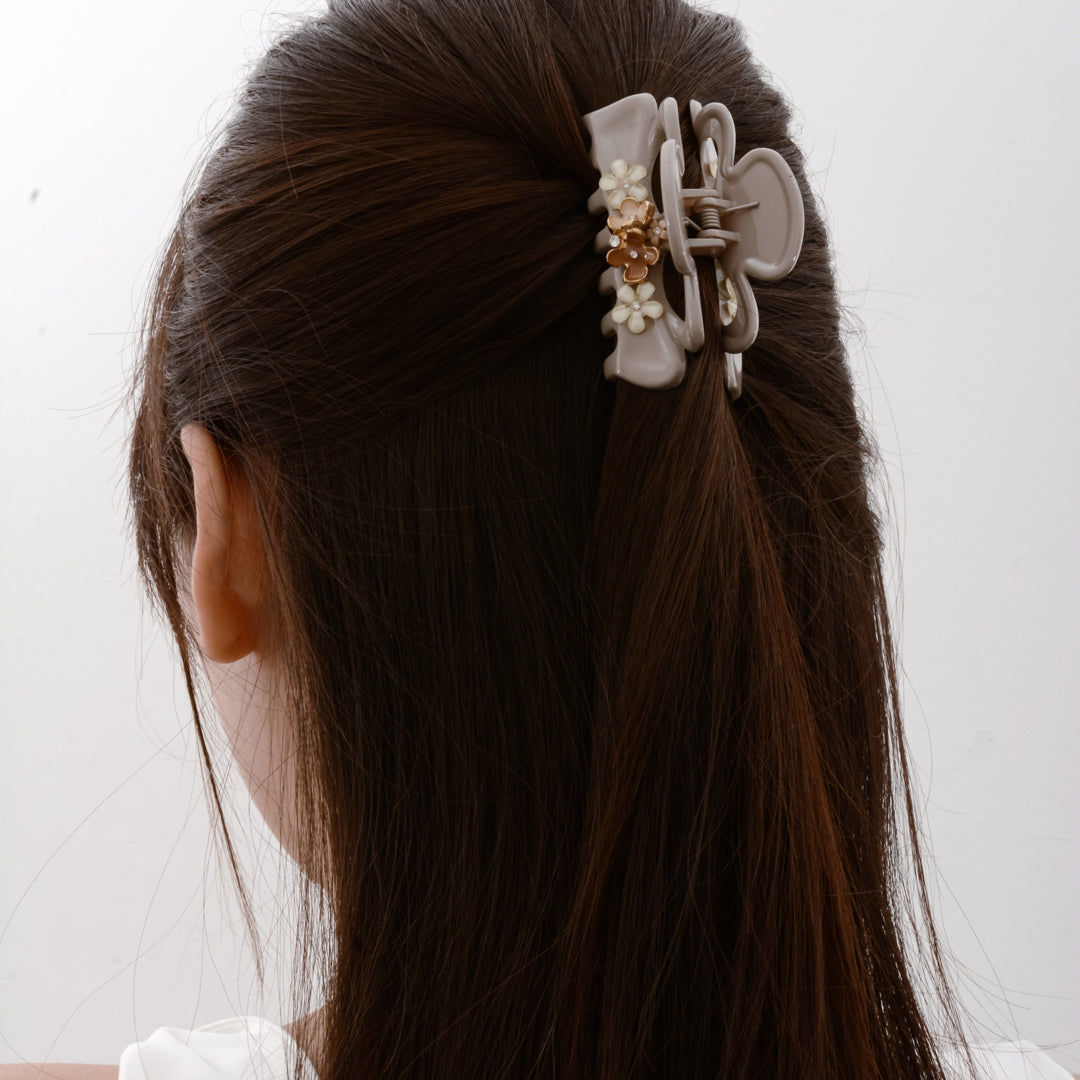 Biege Light Brown Floral Flower Claw Clips Headdress
