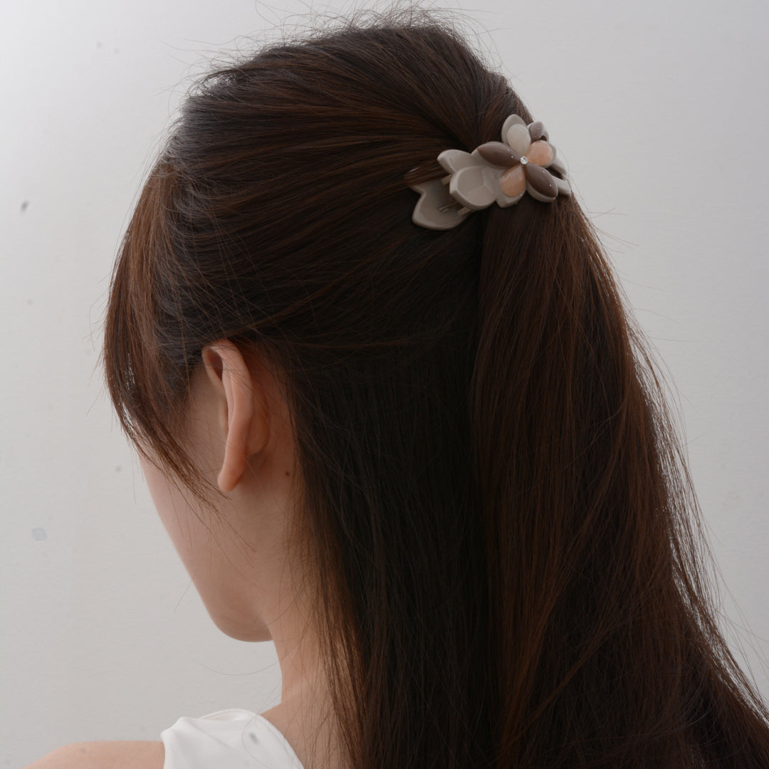 Biege Light Brown Floral Flower Claw Clips Headdress