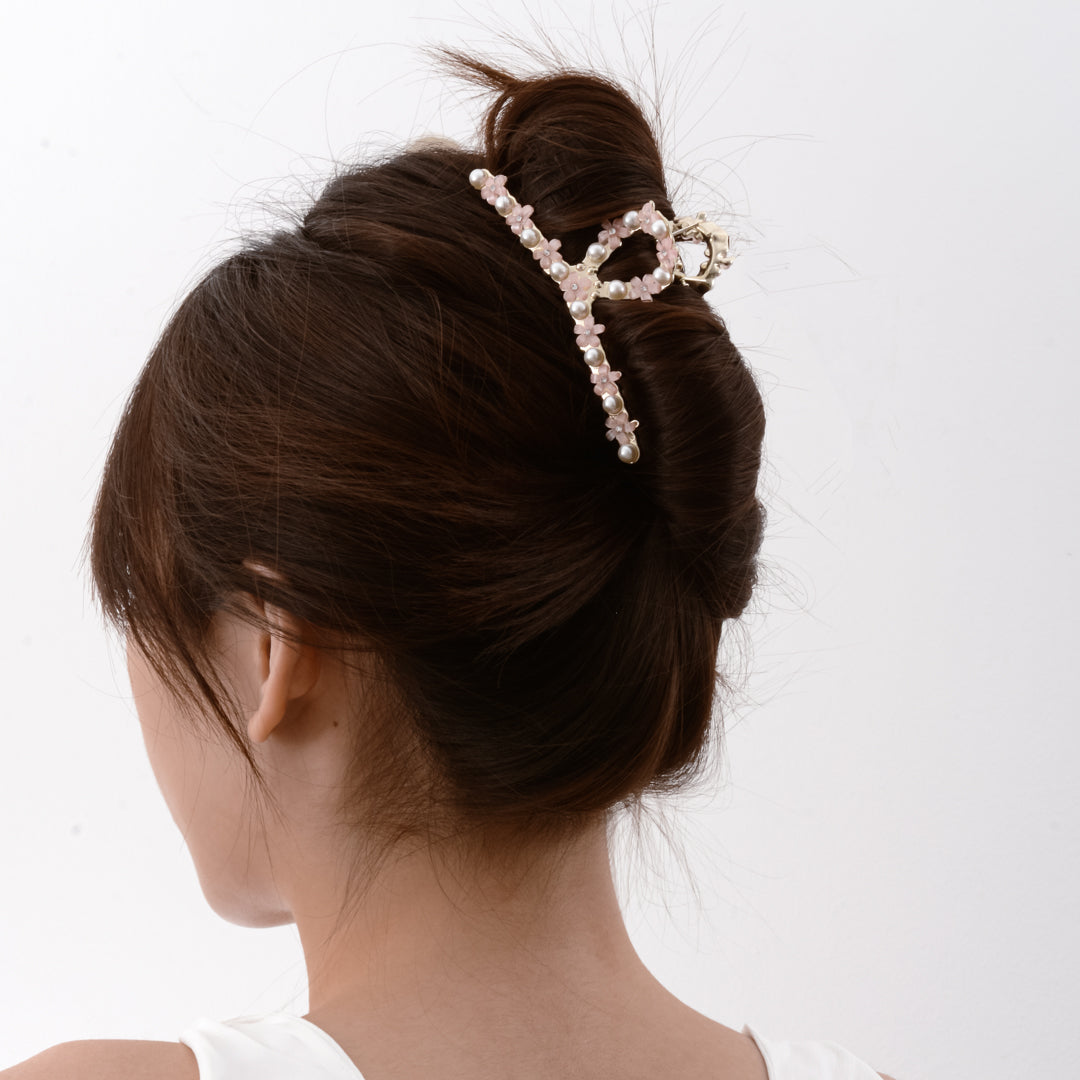 Large Gold Plated Pearl Blue/Pink/White Flower Floral Hair Claw Clip