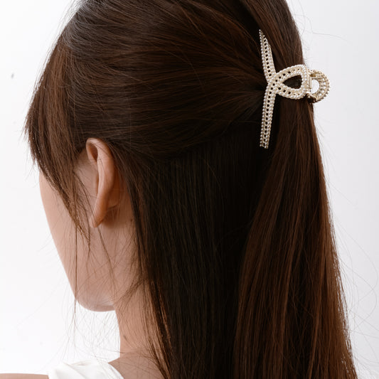 Gold Plated Pearl Crystal Embedded Hair Claw Clip