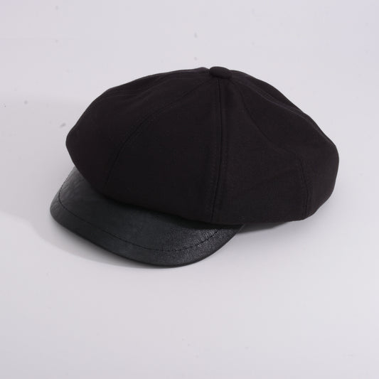 Black Baret / Beret Hat with Leather Tongue Pepper cake hat