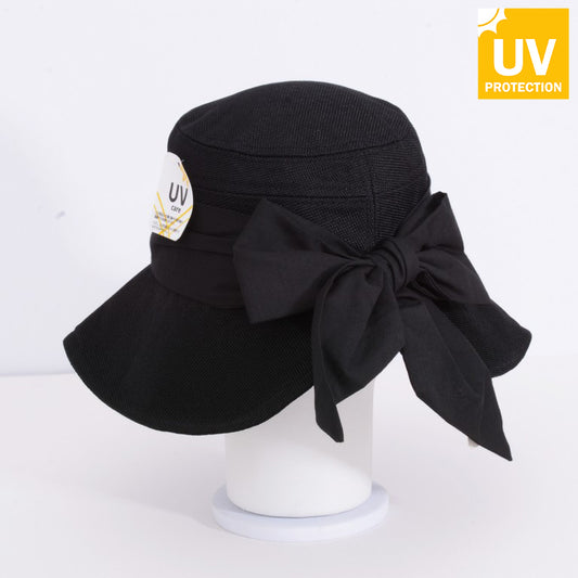 Black / Tan Straw Wide Bucket Hat / Sun Hat / Outdoor Hat with ribbon