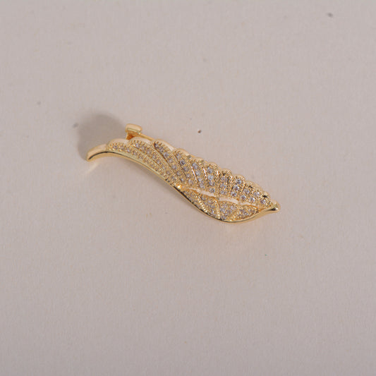 Feather Sliver / Gold Plated Crystal Pin Brooch